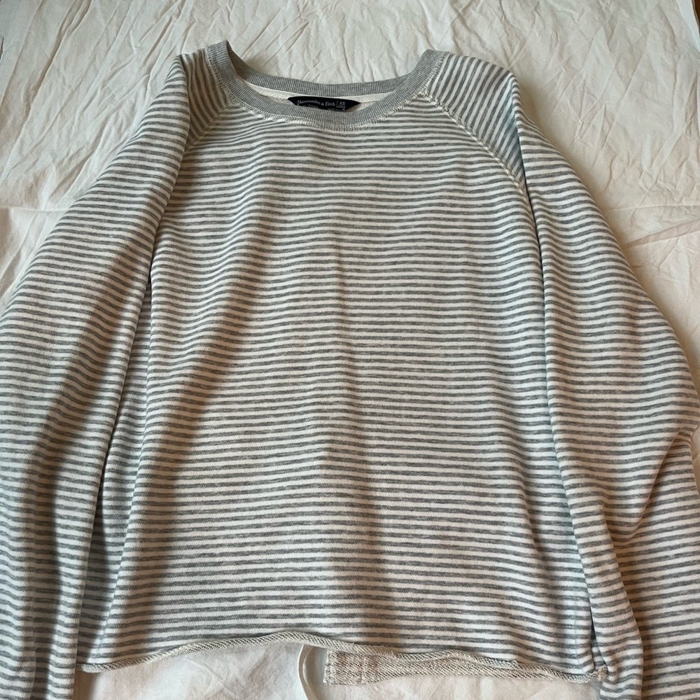 Gray and White Striped CrewNeck